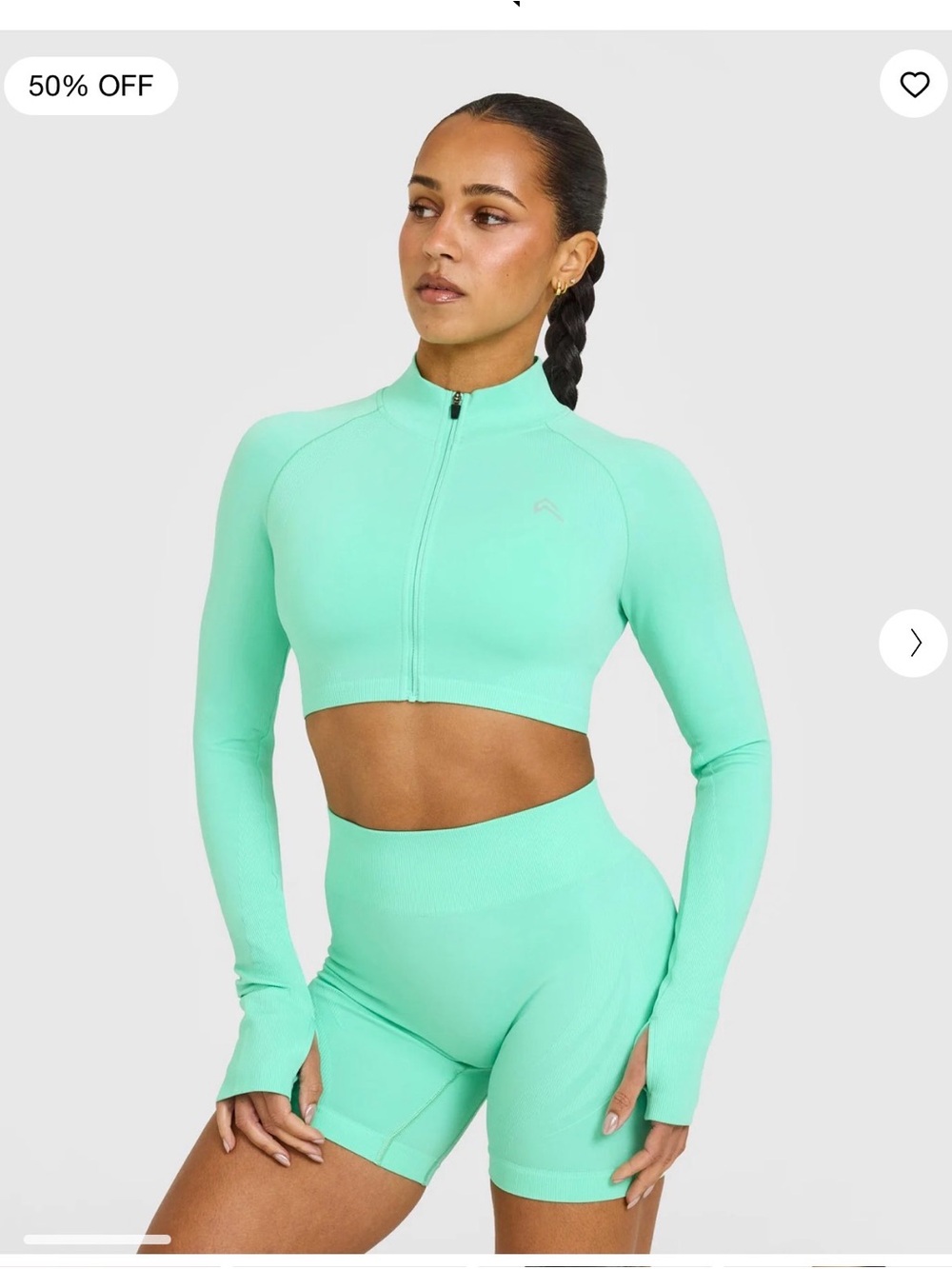 Oner Active Enhance Lift Cropped Zip-Front Active Top in peppermint New